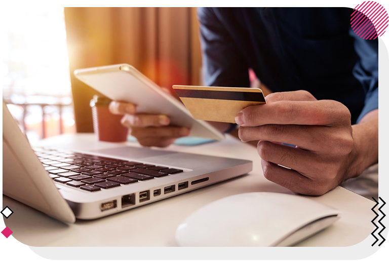 Customer entering their credit card details for e-commerce shopping.