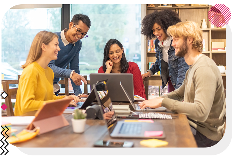 Millennials collaborating on work project.