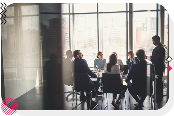 team meeting held in an office