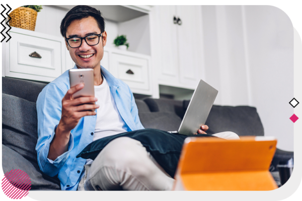 Man interacting with mobile device