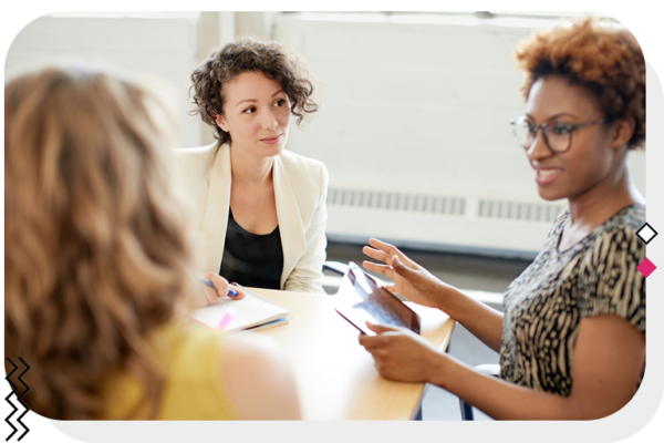 Team discussion in office