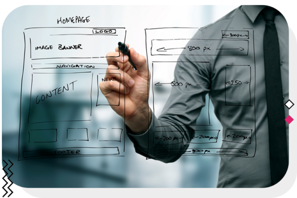 Web designer drawing wireframes